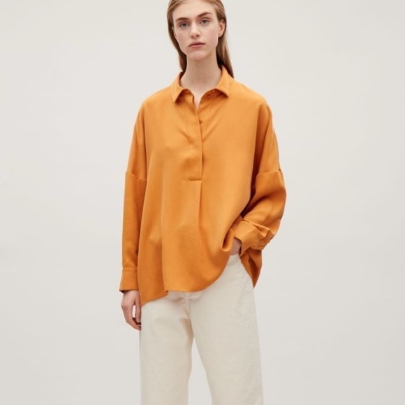 COS Orange Quarter Button Oversize Blouse Small - Picture 1 of 9